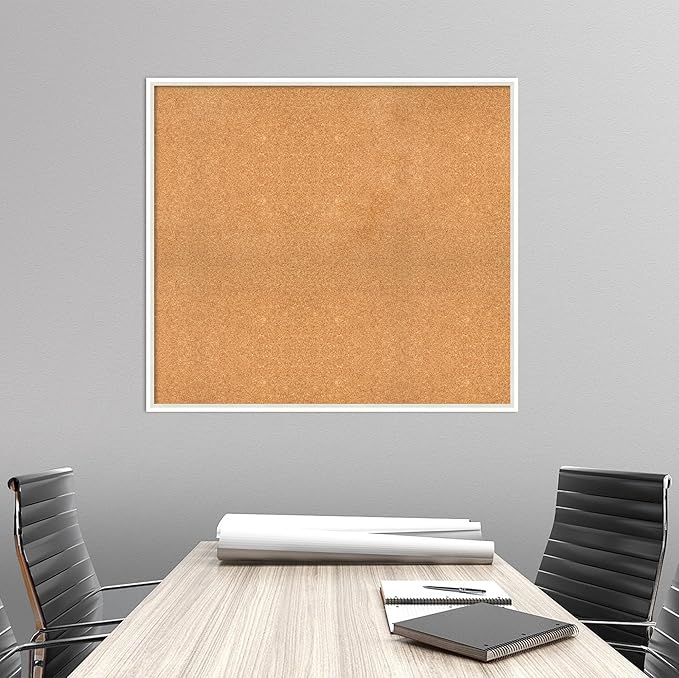 Amanti Art Natural Cork Board for Wall, 35x39 Vision Board with White Frame, Oversize Corkboard Office Decor for Home Organization, Modern Corkboard Pinboard to Display Items for Home Organization in-DeskLoop Office