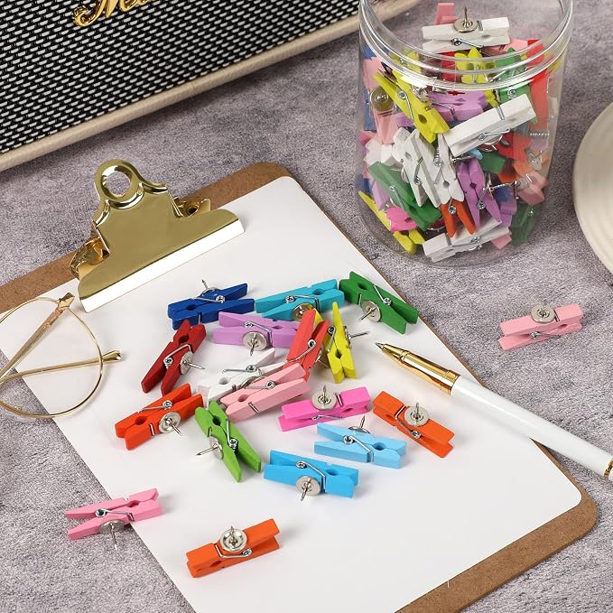 SANNIX 50Pcs Wooden Push Pin Clips, Bright Thumb Tack Clips - Image 5