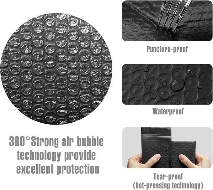 Fuxury Bubble Mailers 4x8 Inch 50 Pack Black Padded Envelopes, Self-Seal - Image 4