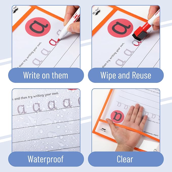 Mr. Pen- Reusable Dry Erase Pocket Sleeves, 6 Pack, Colorful | Clear Plastic - Image 6