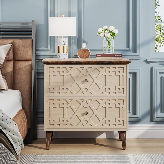 LITTLE TREE 2-Drawer File Cabinet, Wood Lateral Filing Cabinet for Home Office, Beige-DeskLoop Office