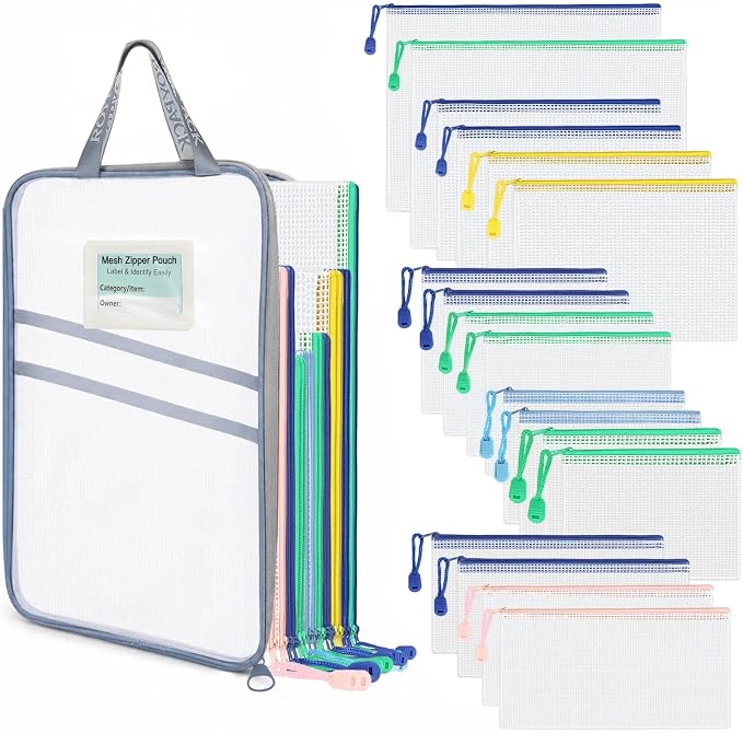 18-Pack Mesh Zipper Pouch Set by ROYPACKStorageSolutions