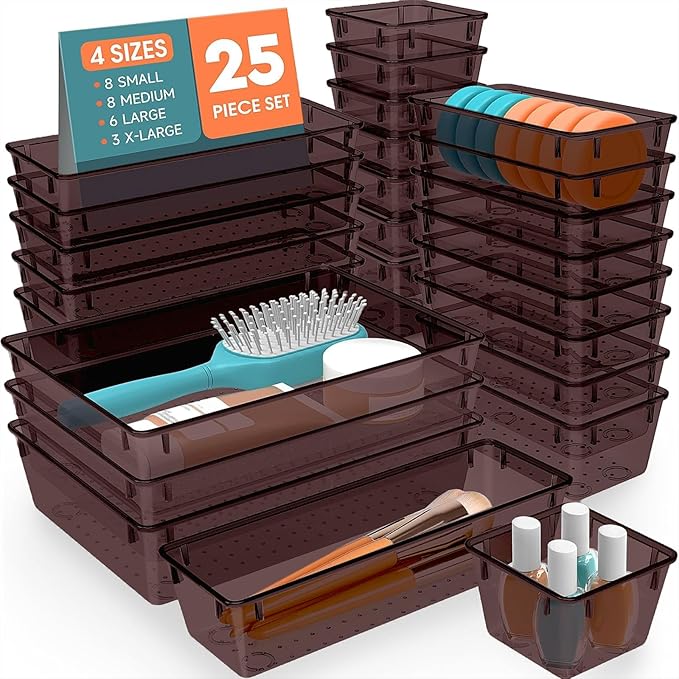 SpaceHacks 25 PCS Plastic Drawer Organizer Set, 4-Size Versatile Organizer by SpaceHacks