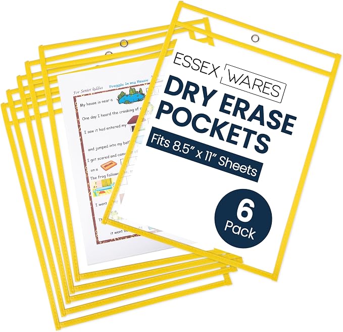 Essex Wares - 6 Pack, Dry Erase Pocket Document Protectors, Water-Resistant & by EssexWares