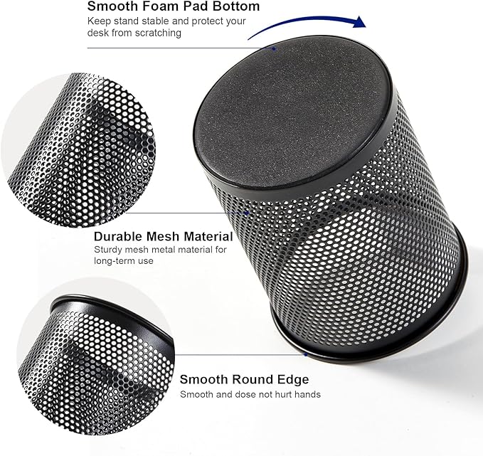 Comix Pen Holder Desk Organizer, Wire Mesh Pencil Cup with Foam Pad and Non-Slip Bottom Office Supplies Desk Accessories for Home Office School, 2 Packs-DeskLoop Office