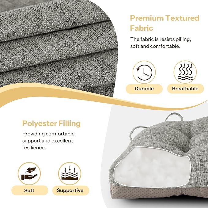 Chair Cushions for Dining Chairs 2 Pack, Light Grey | Non-Slip, - Image 4