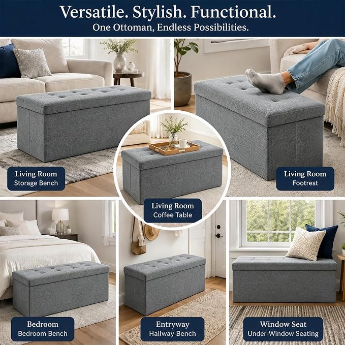 ALASDO 43 Inch Folding Storage Ottoman Bench - Image 6