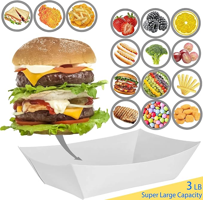 100 Pack 3lb Kraft Paper Food Trays, Waterproof Heavy-Duty Paper Food Boats - Image 4