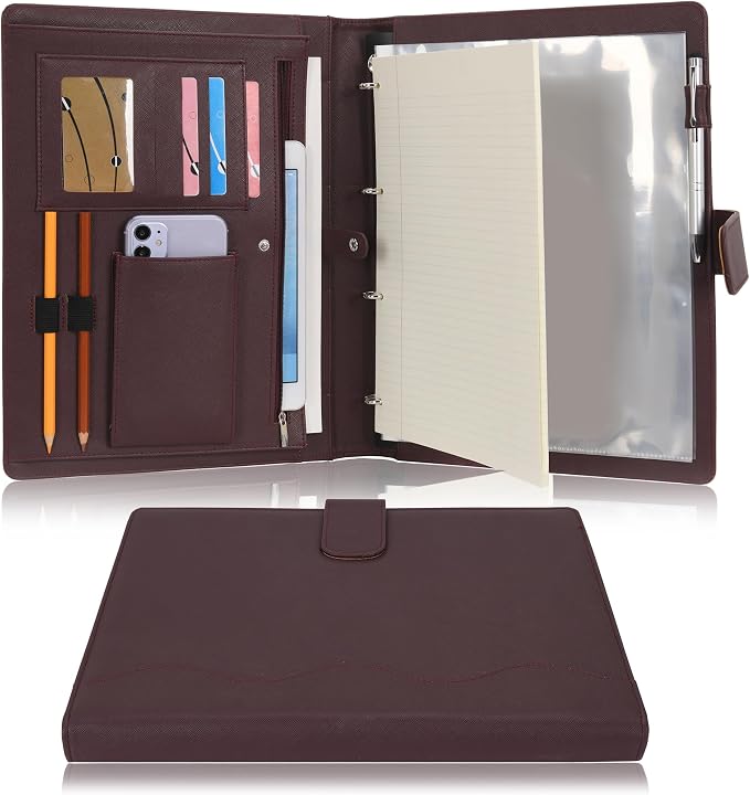 Wonderpool A4 PU Leather 3 & 4 Ring Holder Writing Portfolio Multi Document Case by Wonderpool