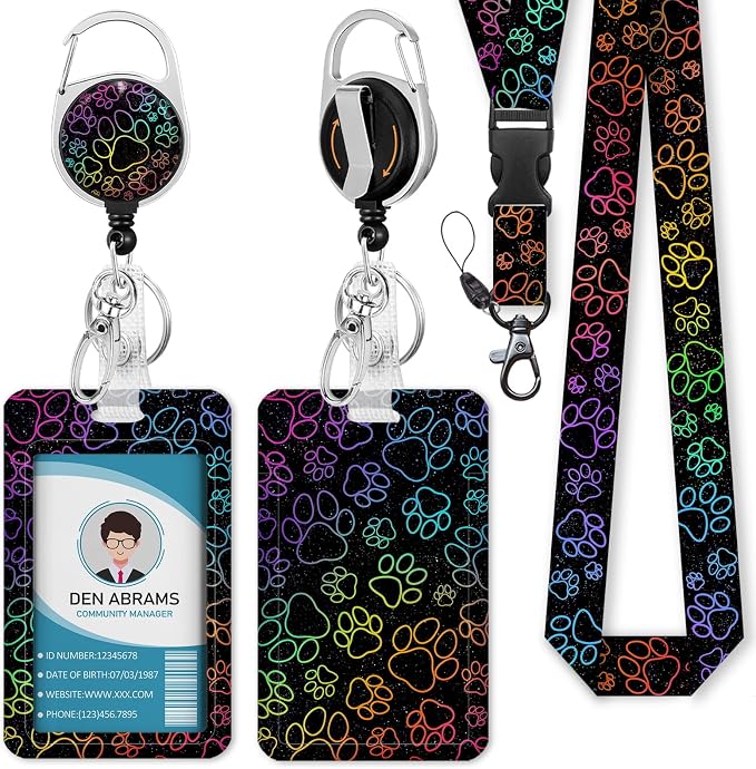 Piefly Lanyards for Id Badges, Cute Dog Paw Lover Badge Holder by Piefly