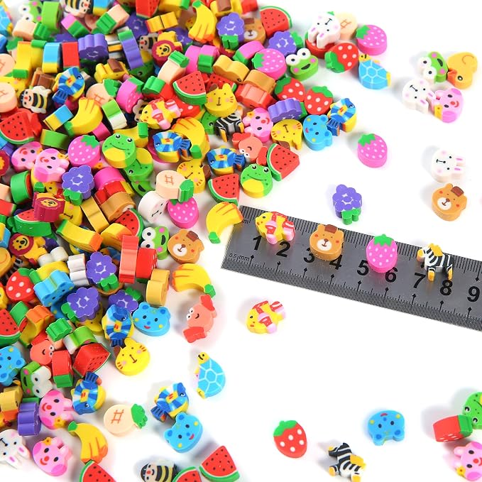 300 Pieces Mini Erasers for Kids, Bulk Small Animal Fruit Pencil Erasers - Image 2