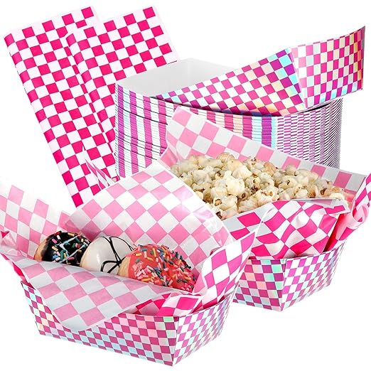 Geosar 100 Pcs Gingham Party Supply Disposable Paper Food Tray Bulk Disposable by Geosar
