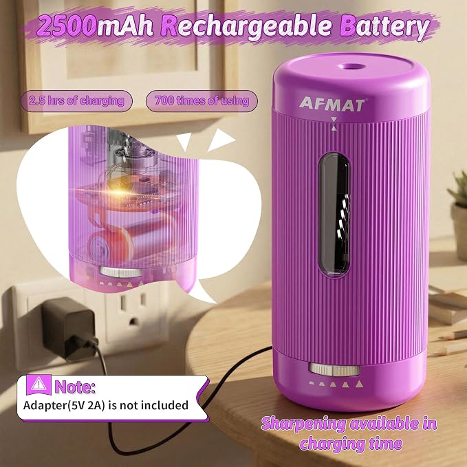AFMAT Electric Pencil Sharpener, Auto in & Out, 5 Nibs, 7K+ Uses, Fully - Image 5