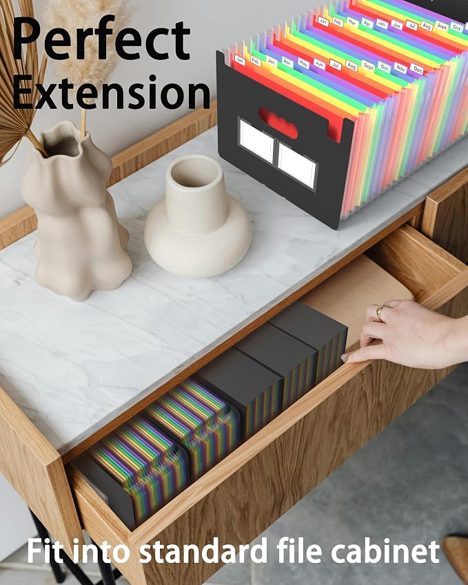 3 Pack Expanding File Folder, 24 Pocket Accordian File Organizer A4 Letter Size - Image 6