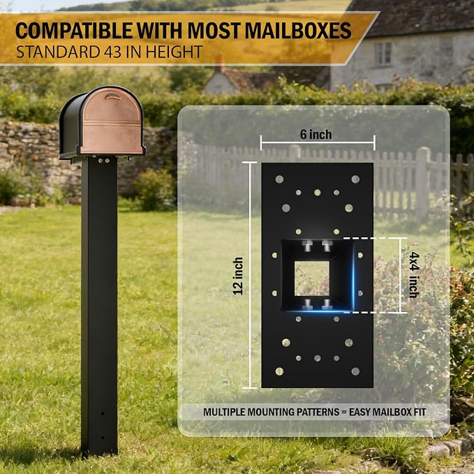 43x4x4 Black Metal Mailbox Post - Image 3