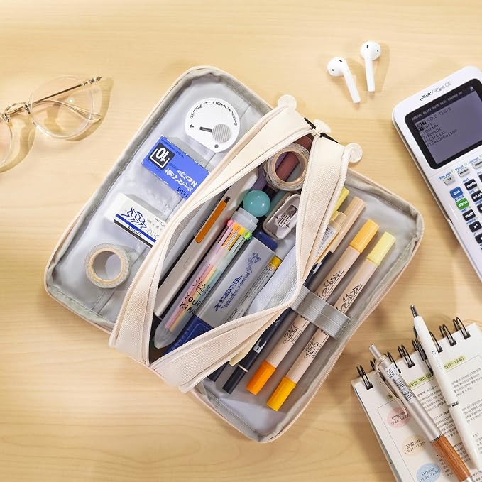 CICIMELON Large Capacity Pencil Case 3 Compartment Pouch Pen Bag - Image 2