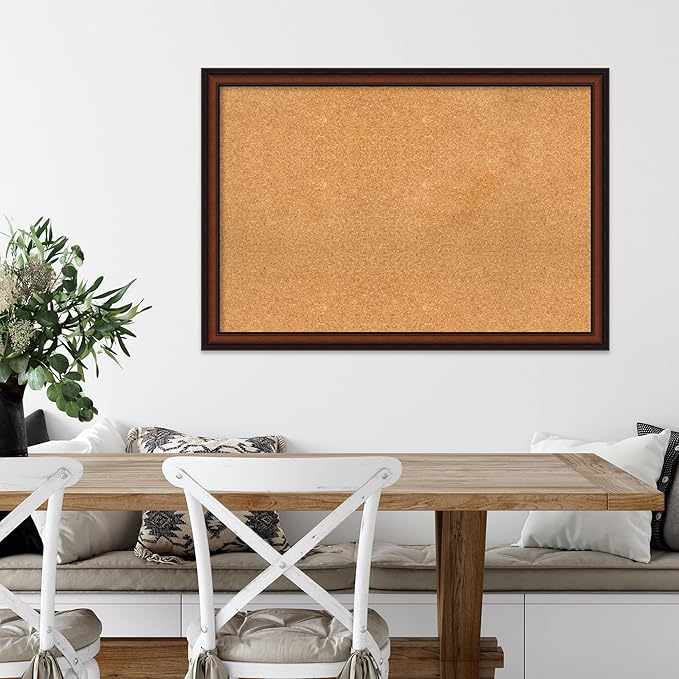 Amanti Art Natural Cork Board for Wall, 27x39 Vision Board with Brown Wood Frame, Large Corkboard Office Decor for Home Organization, Traditional Corkboard Pinboard to display items for home-DeskLoop Office