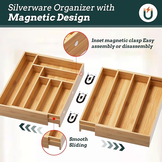 Silverware Organizer Large, Magnetic Connected Expandable 11 Slots Silverware - Image 3