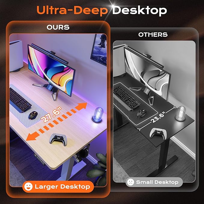 Huuger 55 x 28 Large Electric Standing Desk, Height Adjustable Desk, 27.6" Deep Desktop, Stand up Gaming Computer Office Desk with 2 Hooks, 3 Preset Heights, for Home Office, Natural-DeskLoop Office