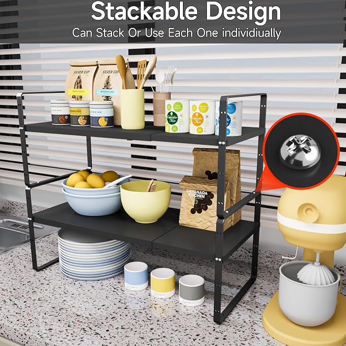 jkxoo 16.5-27’’L Expandable Cabinet Shelf Organizers, Stackable Metal Shelves - Image 4