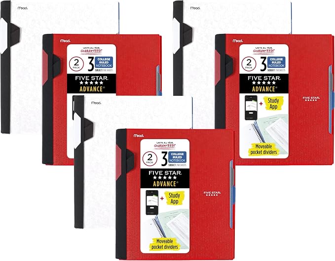 Five Star Advance Spiral Notebooks + Study App, 3 Subject, College Ruled Paper by FiveStar