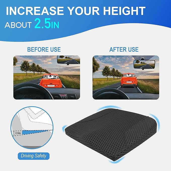 Car Seat Cushion, Comfortable Memory Foam Seat Pillow for Driving, Sciatica-Back Pain Relief, Cushion for Car-Truck, Office, Wheelchair - Mesh Black-DeskLoop Office