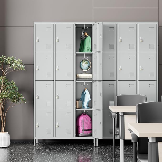 Metal Lockers for Employees with 12 Door & Hooks,Metal Storage Locker with Lock and Card Slot for School Office Garage Gym Bedroom Home,Assembly Required,12 Doors Light Grey-DeskLoop Office