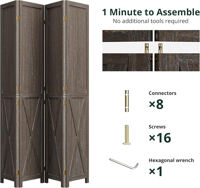 Cozy Castle Wood Room Divider, 4 Panels Folding Privacy Screen, 66.9'' Wall - Image 4