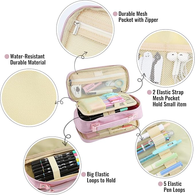 JOINPRO Pencil Case, Large Capacity Pencil Case Organizer; Double Zipper - Image 4