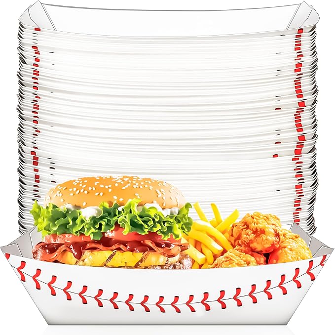 50 Pack 5Lb Extra Large Paper Food Boat Trays, Baseball Birthday Decorations by MotBach