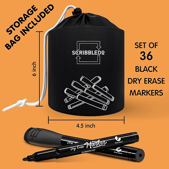 Scribbledo 36-Pack Black Fine Tip Dry Erase Markers - Image 3