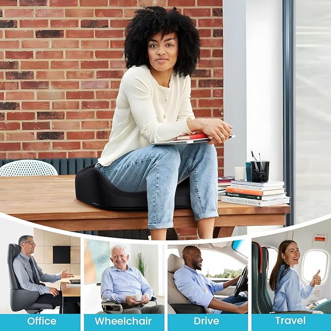 Benazcap Seat Cushion, Memory Foam Cushions for Office Chair - Ergonomic Chair Cushions for Tailbone Pain Relief, Sciatica & Back Support, Office Chair Cushion & Car Seat Cushion-DeskLoop Office