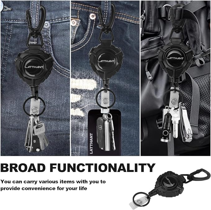 LATTHANT Badge Holder Retractable Clip, Heavy Duty Retractable Keychain - Image 2