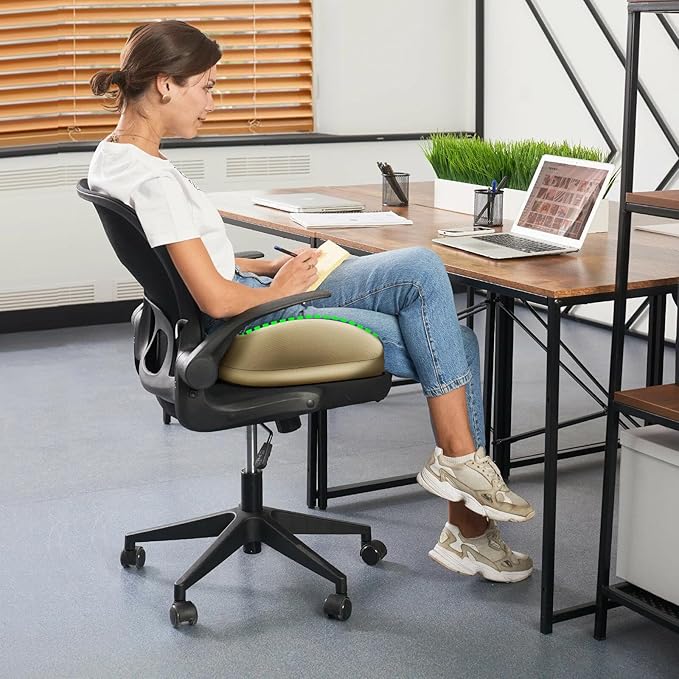 Benazcap Large Seat Cushion for Office Chair Memory Foam Coccyx Pain Relief Cushion Pillow for Back Support Non-Slip Seat Pad for Office Desk, Car Seat, Wheelchair, Sciatica-Beige-DeskLoop Office