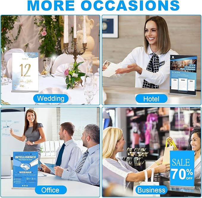 EHWINE 4 Pack Acrylic Sign Holders 5x7 Double-Sided Tabletop Display Stands - Image 6