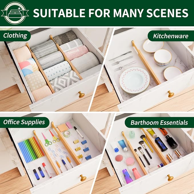 Dunruz Bamboo Drawer Dividers 2.6" High, Bedroom and Office - Image 7