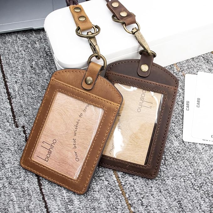 Badge Holder: Boshiho Cowhide Leather ID Badge Card Holder - Image 9