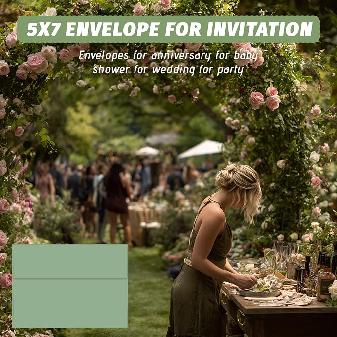 5x7 Envelopes For Invitation A7 Envelope green, 50 pack 5x7 card Envelopes Self - Image 4