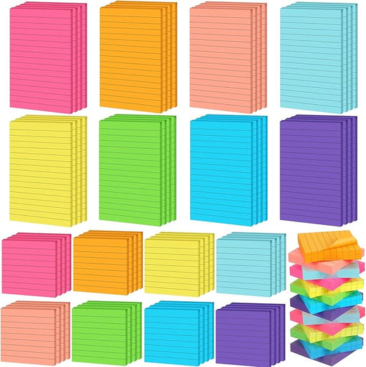Yexiya 64 Pcs Lined Sticky Notes Self Stick Notes with Lines Bright Assorted Colors Sticky Pad for Home Office Products Post Memos, 1920 Sheets(4 x 6 Inch, 3 x 3 Inch,Vivid Color)-DeskLoop Office