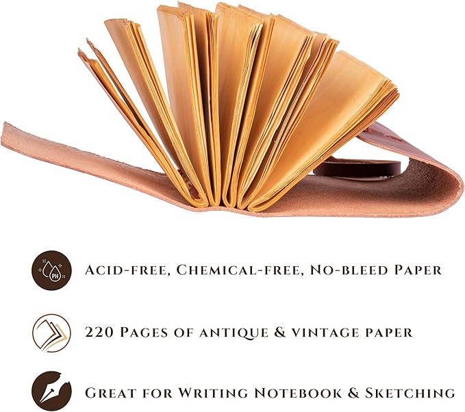 LEATHER VILLAGE Leather Bound Journal - Fuchsia, 7"X5", 220 Pages - Vintage Blank Paper Diary for Writing, Drawing, Sketchbook, and Travel Notebook - Ideal for Women and Men-DeskLoop Office