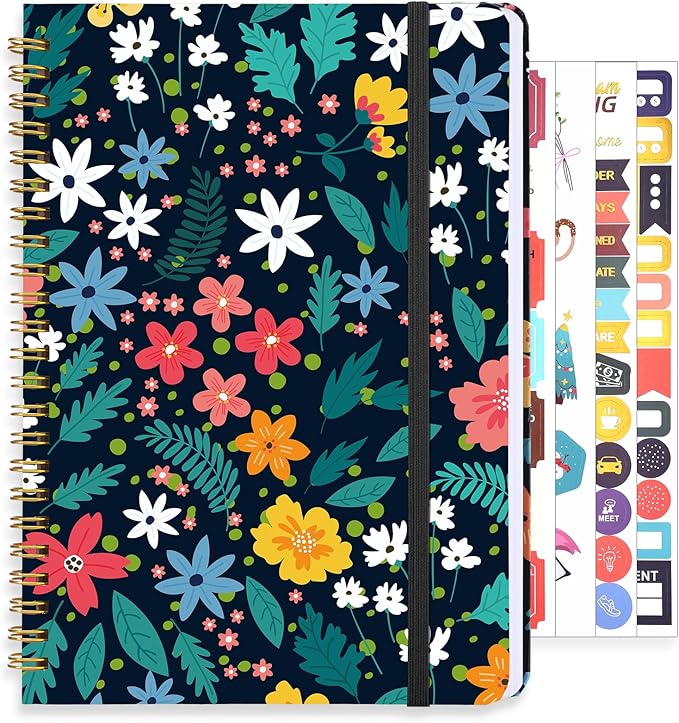 Lined Spiral Notebook, 140 Pages College Ruled Journal for Women A5 Journaling Notebooks for Work & Note Taking Perfect for Men Women Office Home School, 5.9" x 8.3" - Black Flower-DeskLoop Office