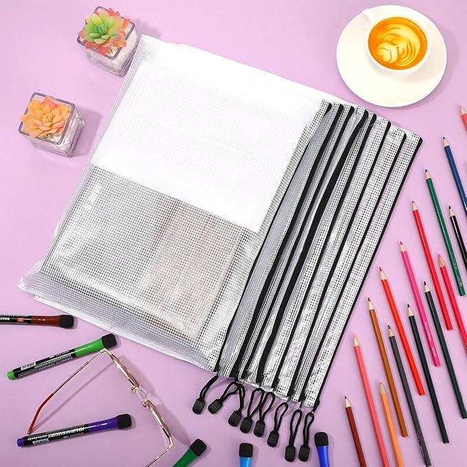 Jetec 32 Pcs Mesh Zipper Bags Toy Storage Bikini Organizer Bag Bolsas Para Guardar Trajes De Baño Waterproof Zipper Reusable Pouch Puzzle Multipurpose for Storage Office(Black,15 x 11 Inch)-DeskLoop Office