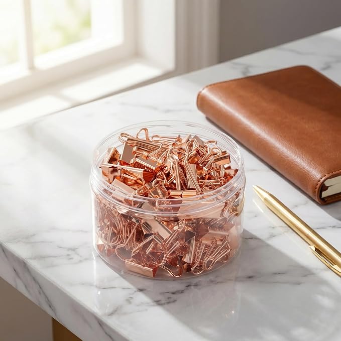 Rose Gold Binder Clips, Stainless Steel Handle, Aesthetic Desk Supplies - Image 3