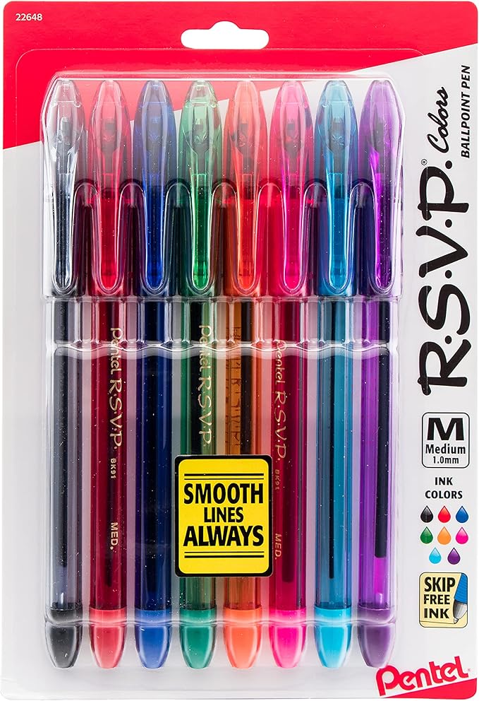 Pentel R.S.V.P. Ballpoint Pen, Medium Point, 8 Pack by PentelofAmerica
