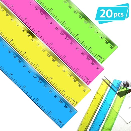 EBOOT 20 Pack Plastic Ruler 12 Inch Straight Flexible Ruler - Image 2