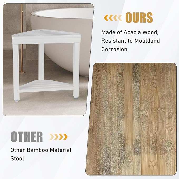 Boulphia Shower Foot Rest 14in, Acacia Wood Shower Stool - Image 6