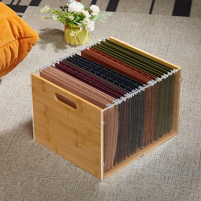 Sbanmao 2 Pack Hanging File Organizer, Bamboo Filing Box File Crate Storage - Image 9