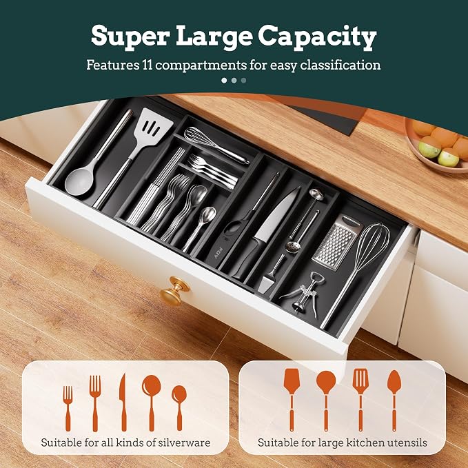Silverware Organizer Large, Magnetic Connected Expandable 11 Slots Silverware - Image 2