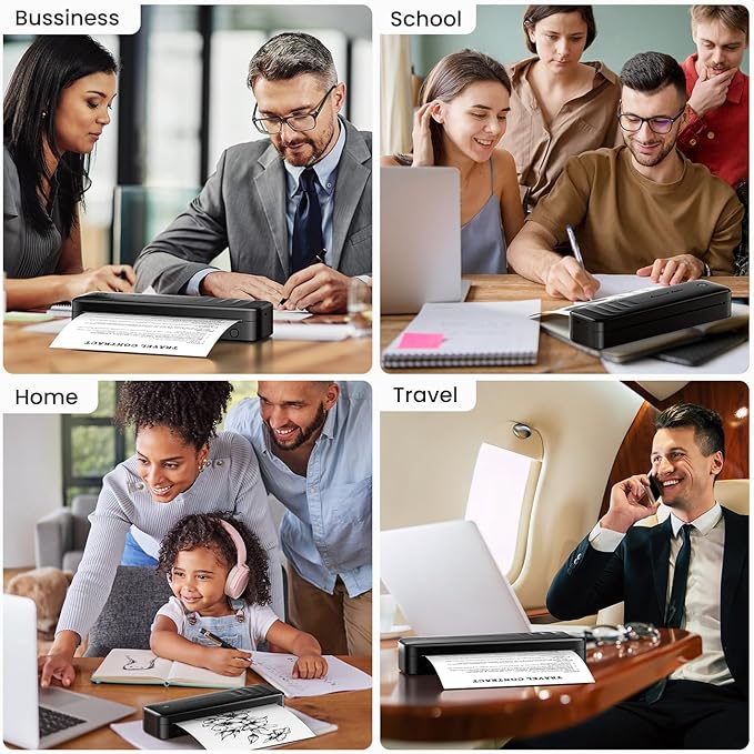 2025 Portable Printers Wireless for Travel, Inkless Thermal Printer Support 8.5" x 11"& A4, Mobile Printers with Carry Case, Bluetooth Portable Printer for Office,Travel,School,Car,Home,Black-DeskLoop Office