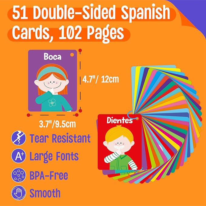 51 PCS Spanish Baby Cognitive Flashcards, Double Sided Printed 7 in 1 Colorful - Image 2